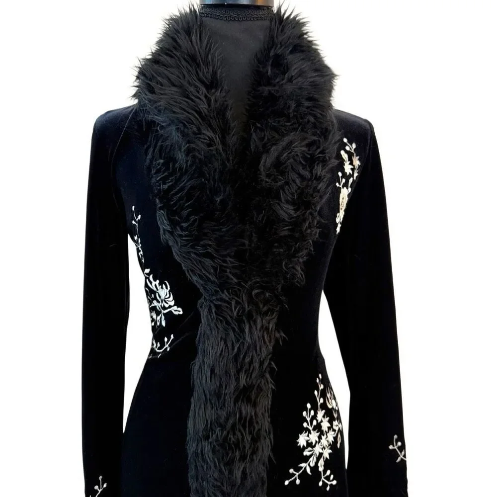 White House Black Market Black Coat with White Embroidery - Picture 4 of 10